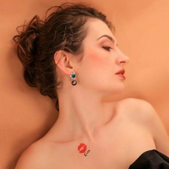 Blue Crystal Flower Pearl Vintage Silver Dangle Statement Earrings - Picture 5 of 12